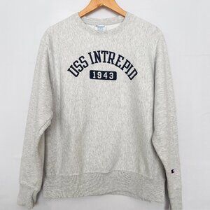 Champion VTG Reverse Weave Crew Sweatshirt USS Intrepid Navy Size Medium Gray